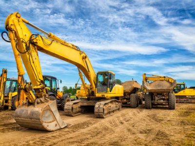 Road construction machinery on the construction of highway S6, Koszalin, Poland